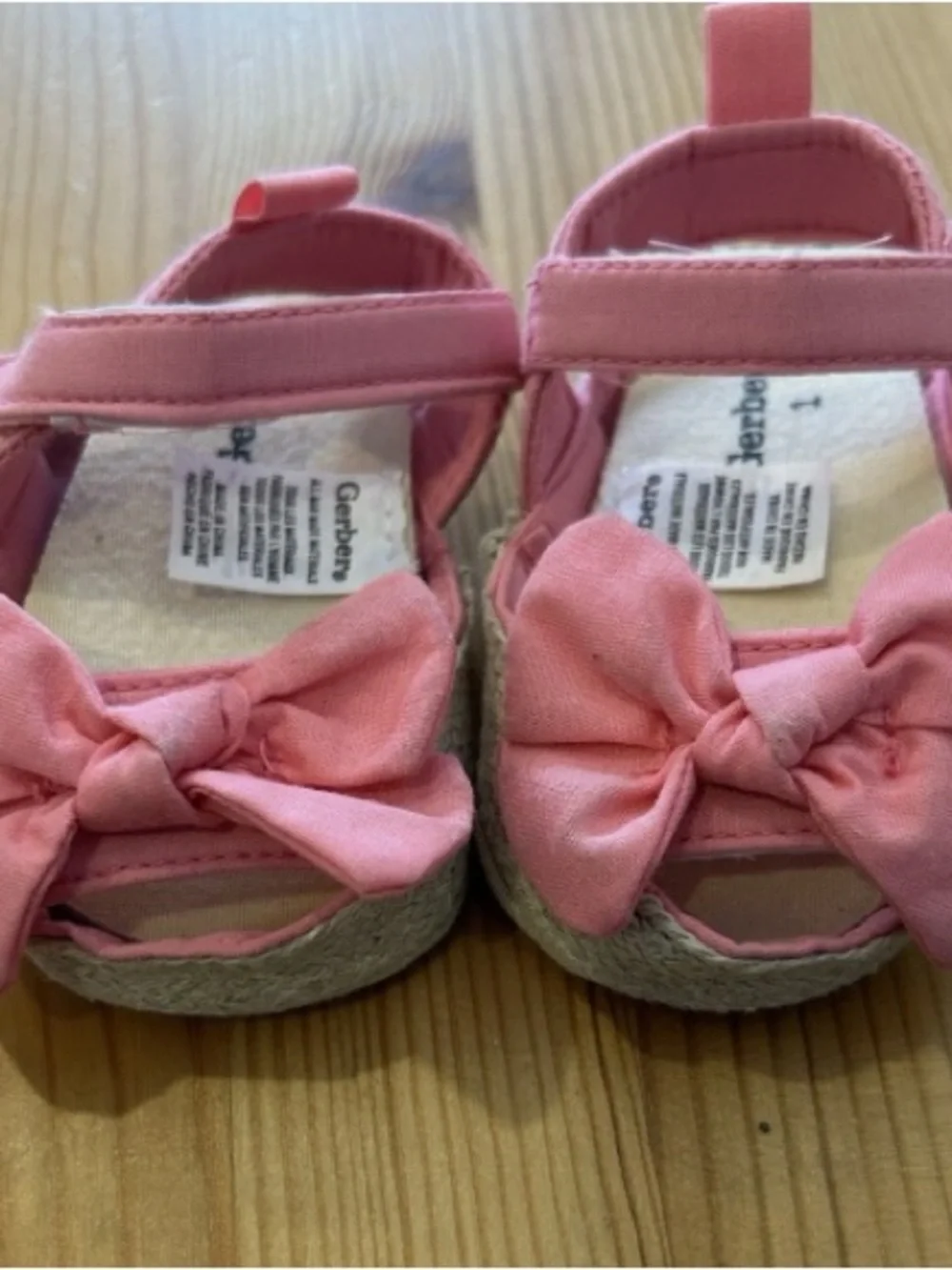 Gerber Pink Baby Girl Bow Sandals with Velcro Strap